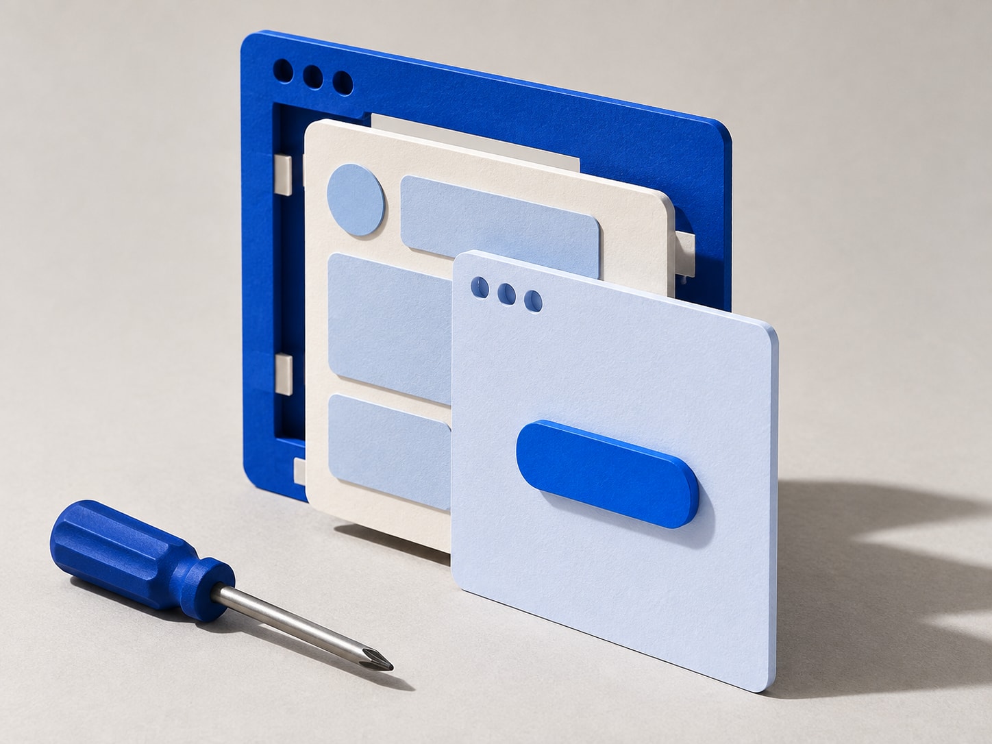 Les différentes couches d’une petite application sont assemblées dans une fenêtre de travail.