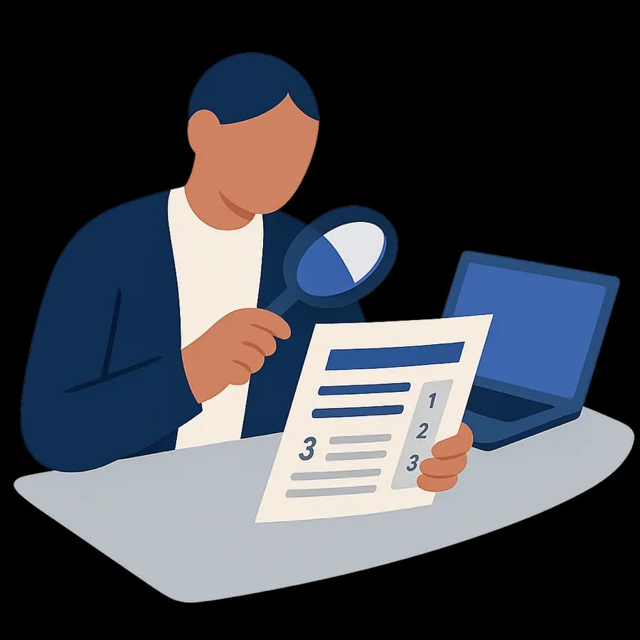Une personne examine une page web imprimée à la loupe